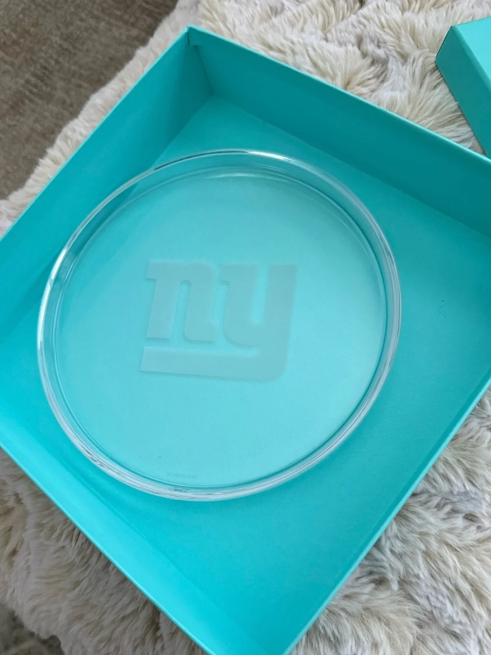 Tiffany & Co Etched Glass Tray - NY Giants